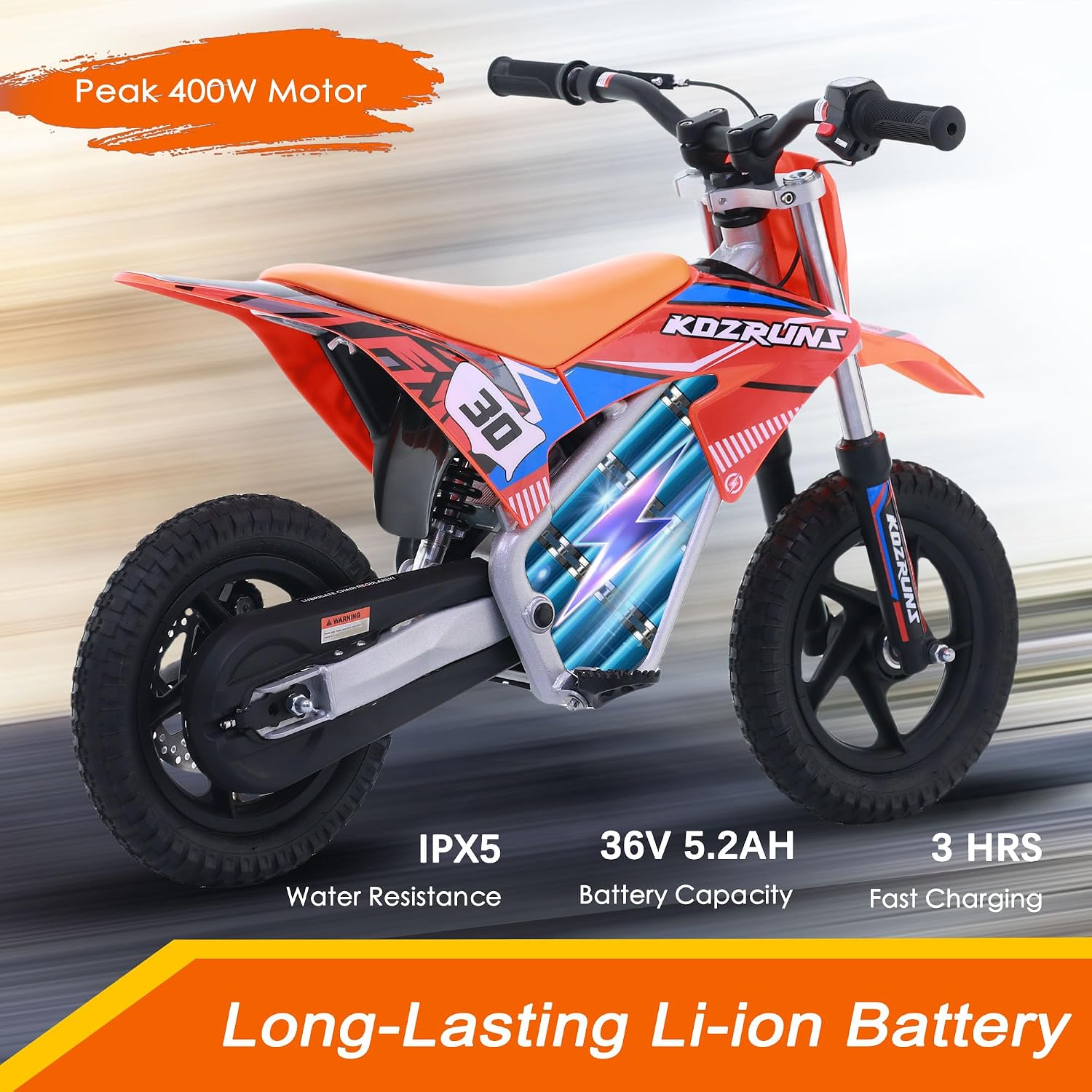 OLALA 36V Electric Dirt Bike for Kids 3-6, 250W Brushless Motor with 3-Speed Control, 15.5 MPH Max Speed, 12' Off-Road Tires Motorcycle, for Boys & Girls, Orange