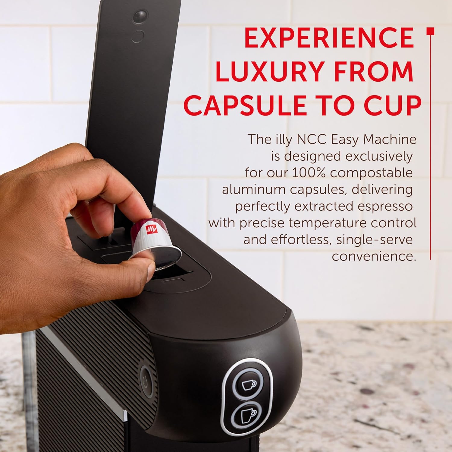 illy Easy Espresso Machine, Single Serve Coffee Machine for Nespresso Original Line Capsules, Single Cup Espresso Maker (Black)