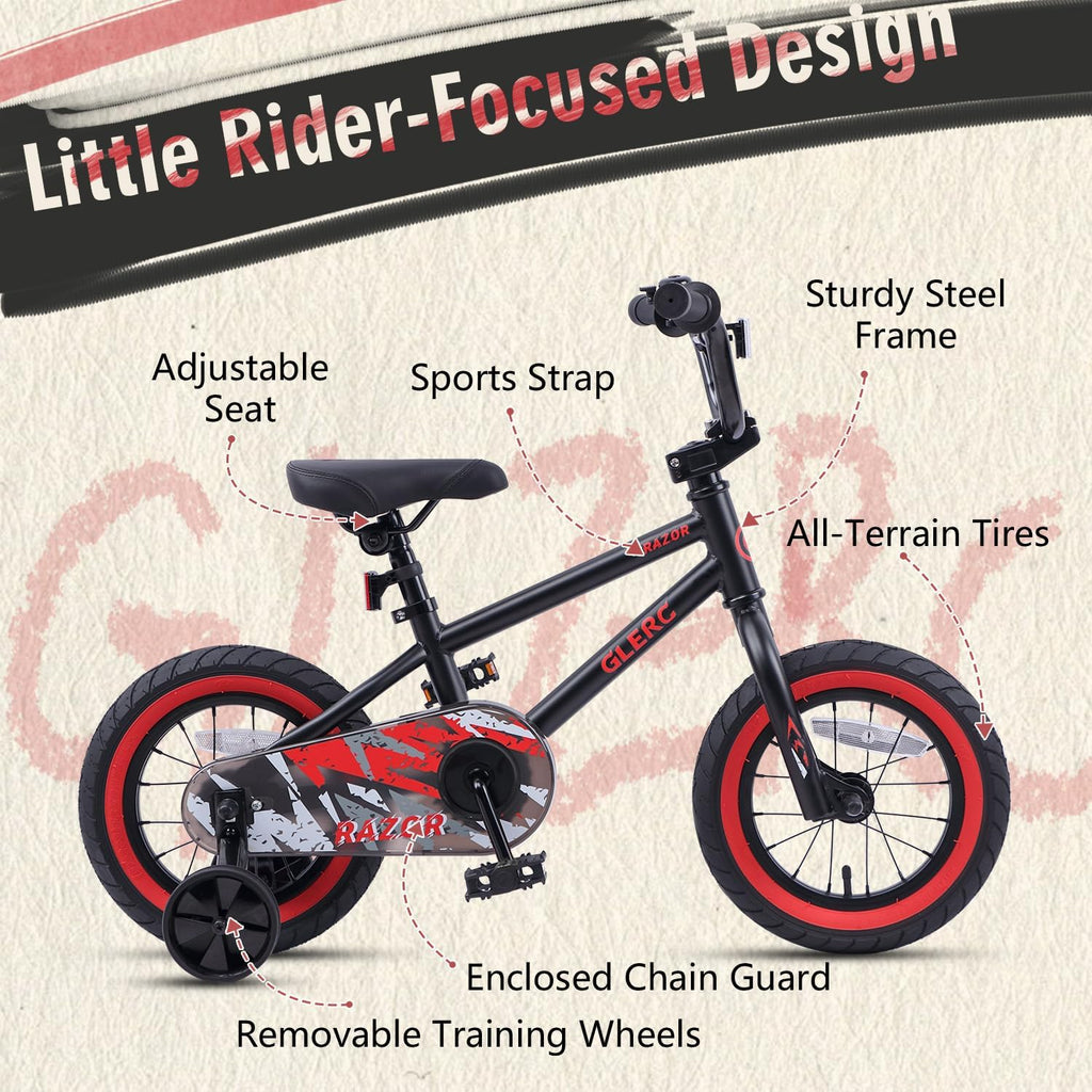 Glerc Kids Bike for Ages 1-8 Years Old, 12-16 Inch BMX Style Kids Bicycle with Training Wheels, Boys Bike for Children and Toddler, Multiple Colors