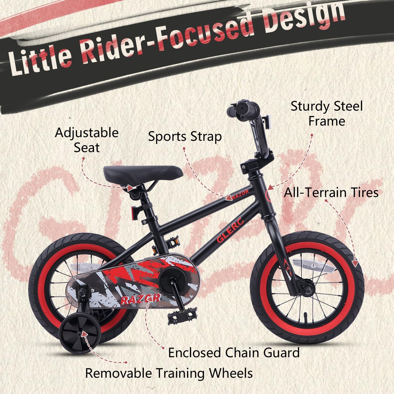Glerc Kids Bike for Ages 1-8 Years Old, 12-16 Inch BMX Style Kids Bicycle with Training Wheels, Boys Bike for Children and Toddler, Multiple Colors