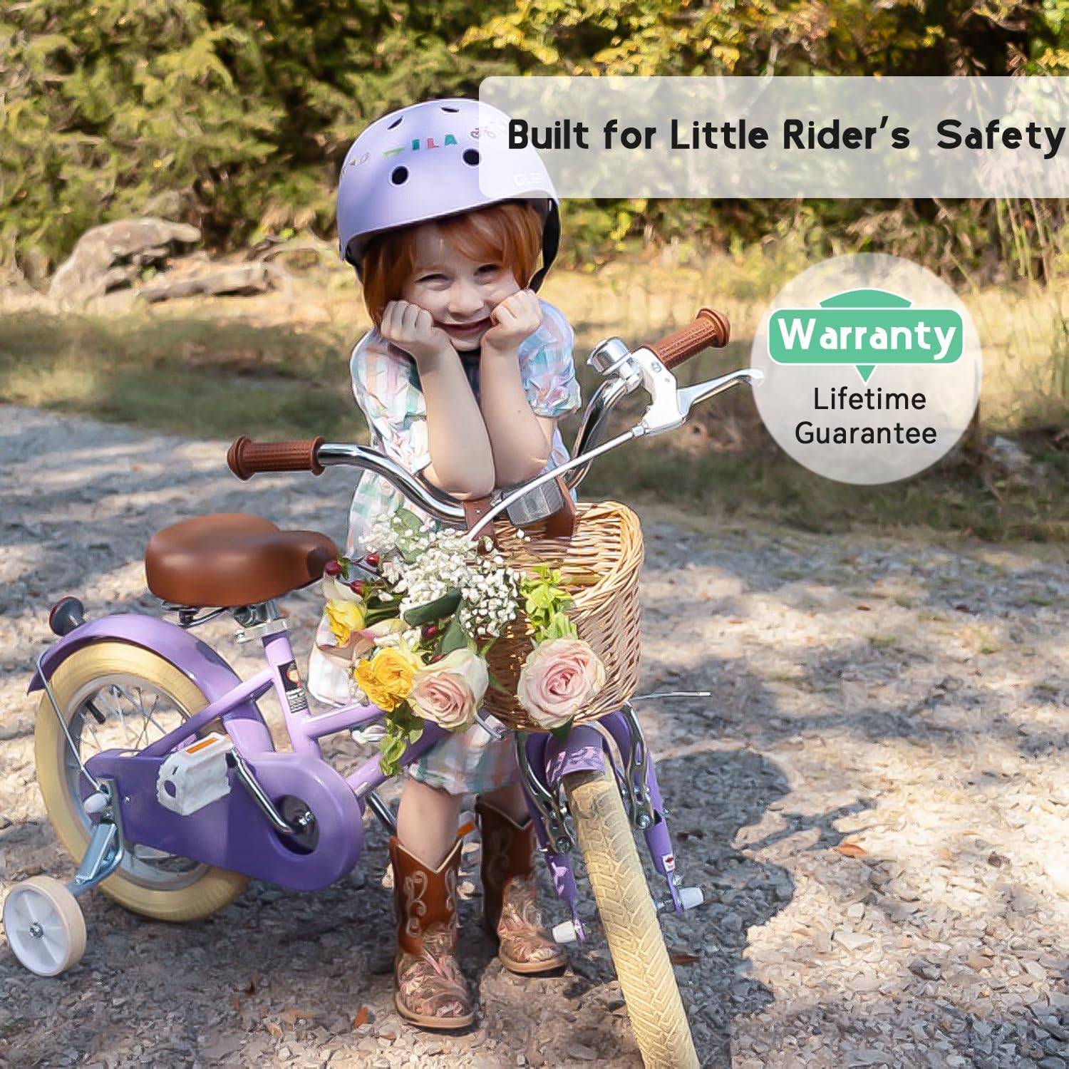 Glerc Little Molly 12-20 Inch Kids Retro Cruiser Bike for 2-13 Year Old with Wicker Basket & Training Wheels/Kickstand, Multiple Colors