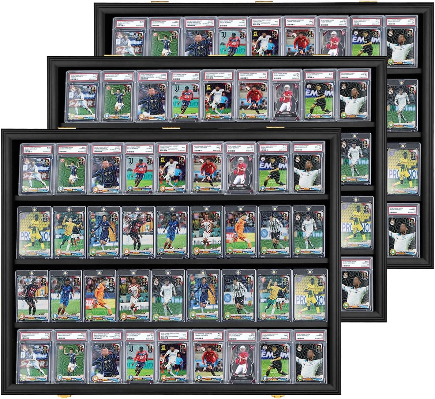 Graded Sports Card Display Case Lockable,Trading Card Collector Wall Display Holder for Baseball Basketball Football Hockey Cards, UV Protection Acrylic, Black 3 Pack
