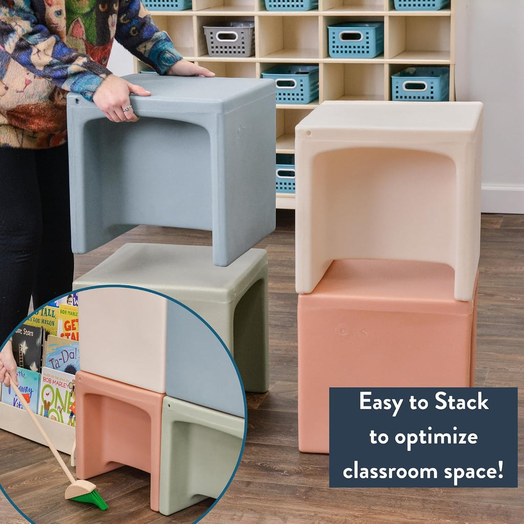 Children's Factory 3-in-1 Cube Chair for Kids, Flexible Seating Classroom Furniture,Polyethylene, 4-Pack, Elements Colorway