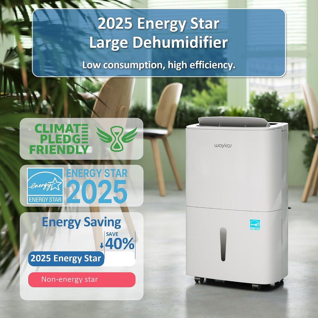Waykar 150 Pints 2025 Energy Star Dehumidifier for Spaces up to 7,000 Sq. Ft at Commercial and Industrial Large Room, Warehouse, Storage, Home, Basement, with Drain Hose, Auto Defrost, Self-Drying
