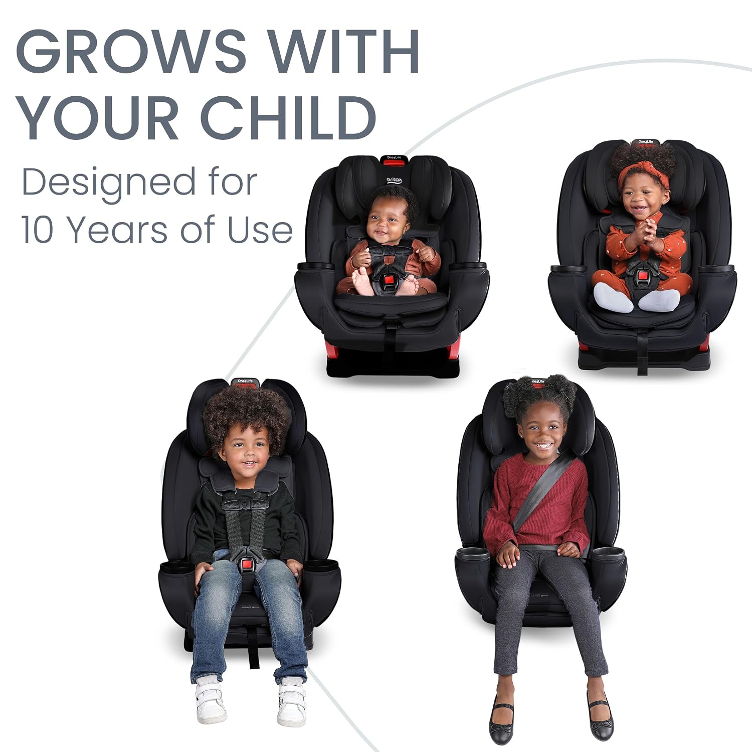 Britax One4Life All-in-One Car Seat, 10 Years of Use from 5 to 120 Pounds, Converts from Rear-Facing Infant Car Seat to Forward-Facing Booster Seat, Machine-Washable Fabric, Graphite Onyx