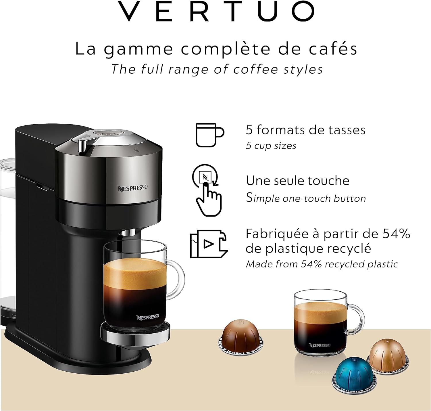 Nespresso Vertuo Next Coffee and Espresso Machine by Breville,1.1 liters, Dark Chrome