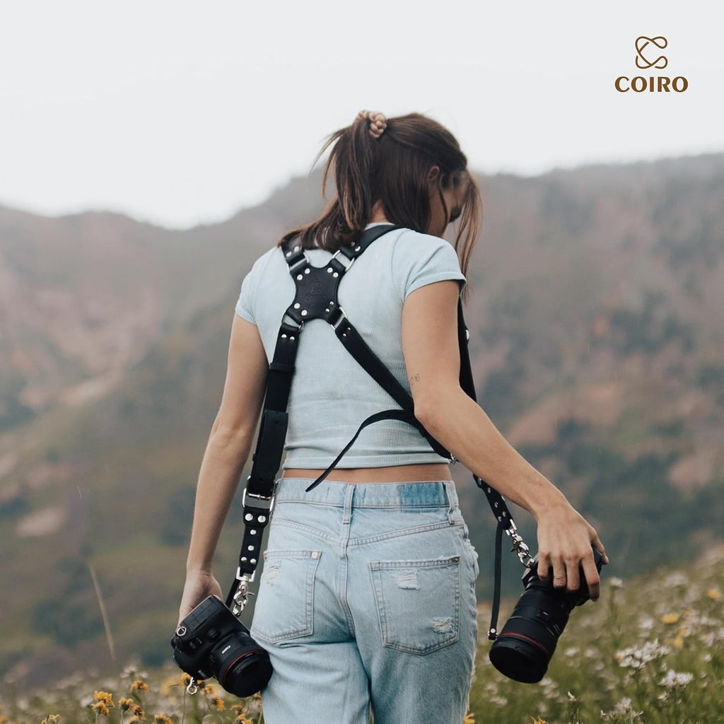C Coiro Camera Harness for 2 Cameras Dual Shoulder Leather Camera Strap for DSLR/SLR, Camera Straps for Photographers