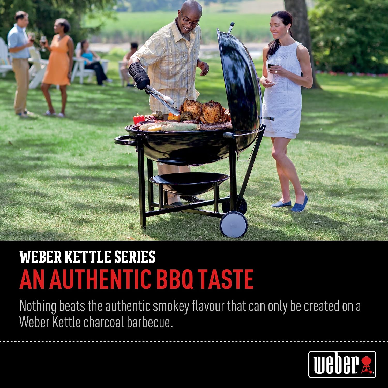 Weber The Ranch Charcoal Kettle Grill, 37' – Massive Outdoor BBQ Grill with Stainless Steel Hinged Cooking Grate, Tuck-Away™ Lid Holder & Porcelain‑Enameled Bowl