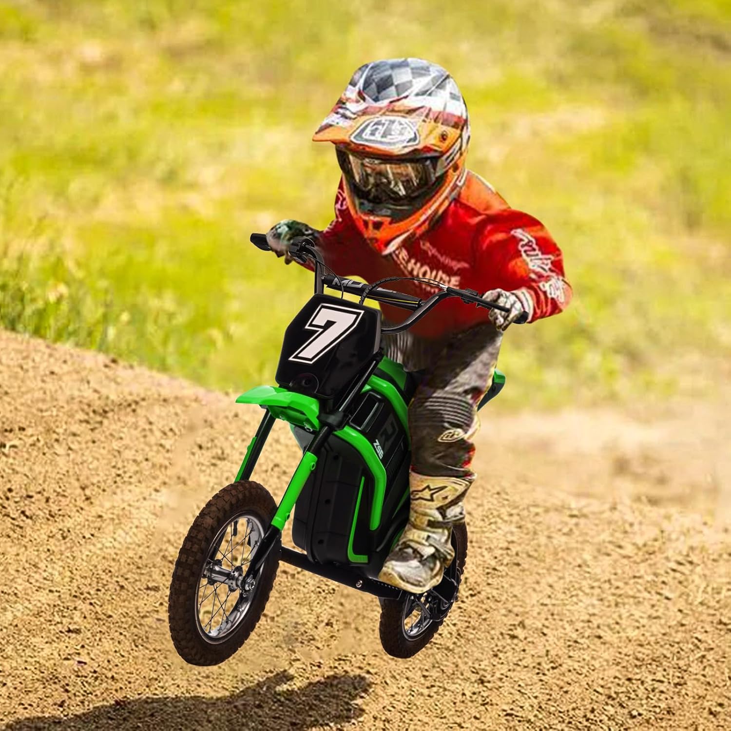 24V 350W Electric Dirt Bike for Kids – 3-Speed Modes, 14.29MPH Max Speed, ASTM-Certified Safe Motorcycle with Shockproof Suspension, Best Gift for Boys & Girls