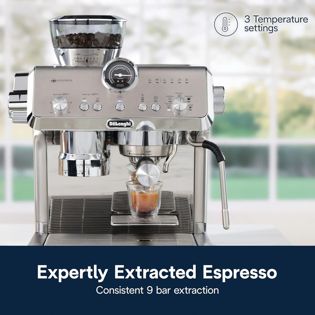 De'Longhi La Specialista Opera Espresso Machine – Cold Brew & Espresso Maker with Smart Tamping, Burr Grinder, Milk Steam Wand/Frother & 19-Bar Pressure – For Lattes & Cappuccinos