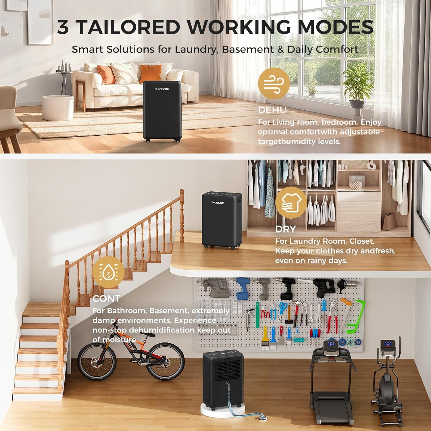 2000 Sq.Ft Dehumidifier for Basement, 30 Pints Dehumidifiers for Home with Drain Hose, 3 Mode, Auto Defrost, Intelligent Humidity Control for Bathroom, Bedroom, Large Room, Laundry, RV, Office