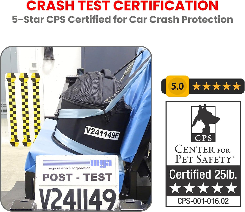 Crash-Tested Portable Small Dog Car Seat & Cat Carrier – CPS Certified for Crash Protection & Safe Pet Travel.