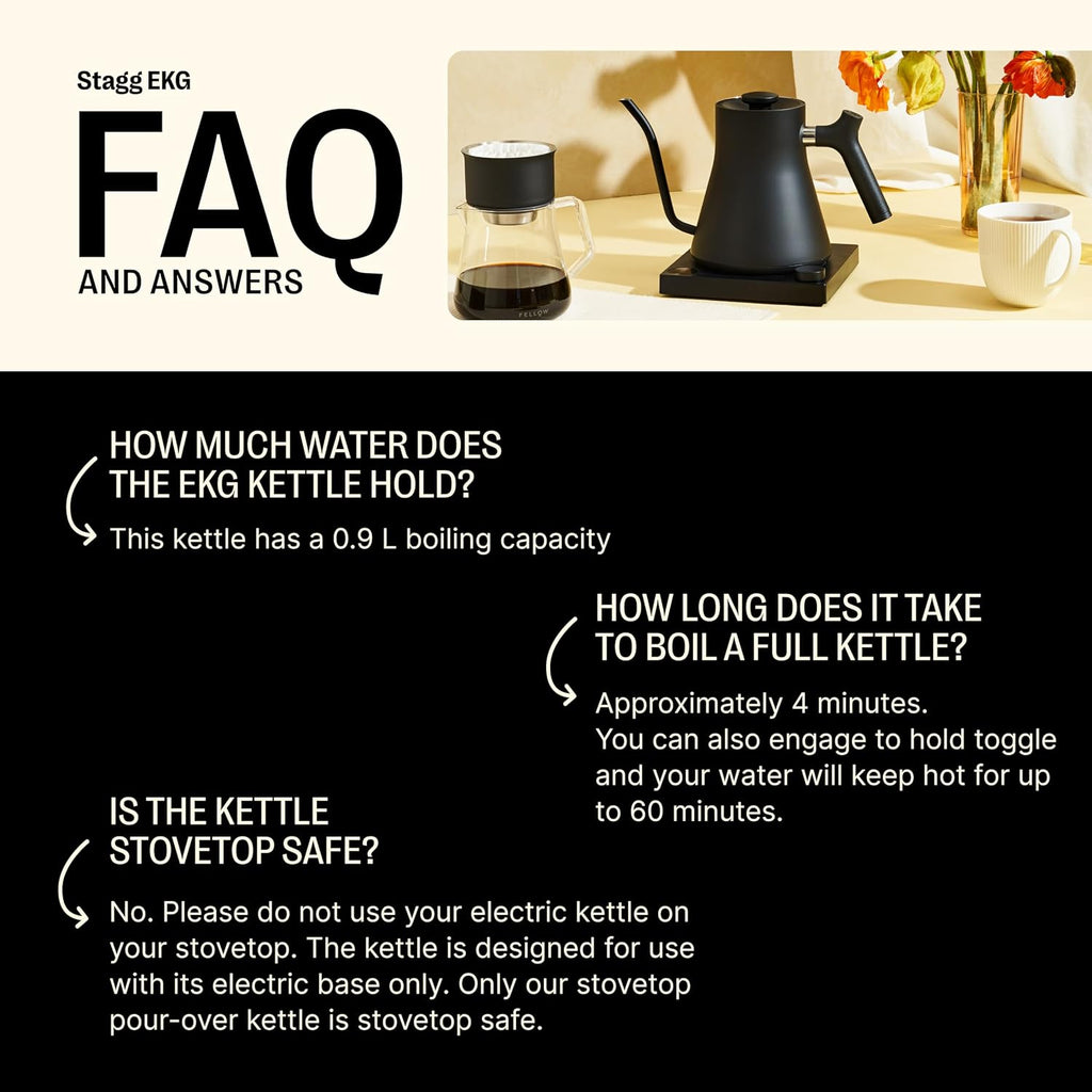 Fellow Stagg EKG Electric Gooseneck Kettle - Pour-Over Coffee and Tea Kettle - Stainless Steel Water Boiler - Quick Heating for Boiling Water - Matte Black