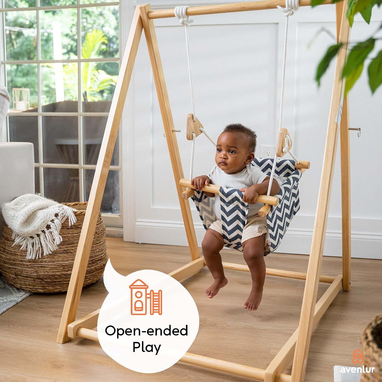 Avenlur Spruce Baby and Toddler Swing with Stand - Foldable Baby Swing - with Seat Belt and Padded Pillow - Free Standing Toddler Swing for Children 6 Months to 3 Years - Montessori and Waldorf Style