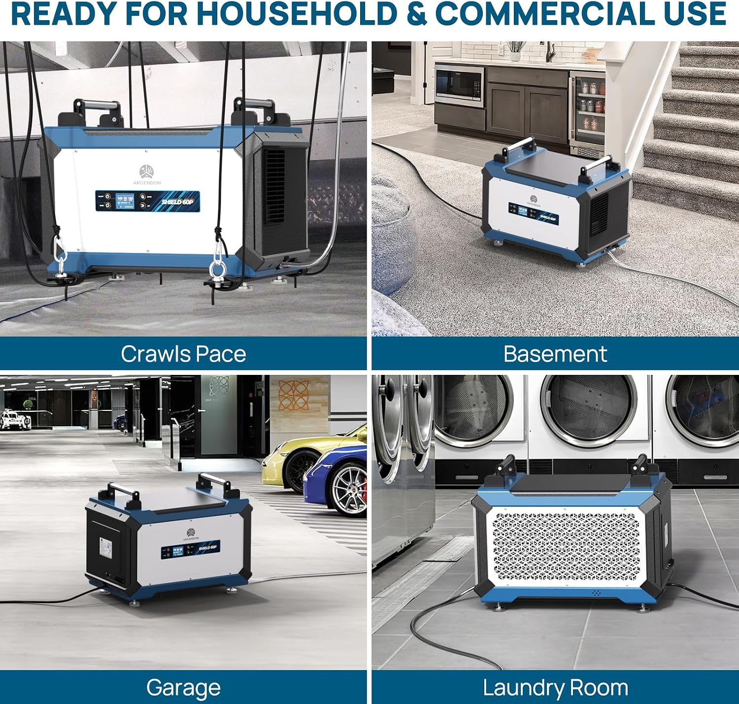 ARGENDON Crawl Spaces Dehumidifier with Pump and Drain Hose, 145 Pint Commercial Dehumidifier for Basement, Large Spaces, Auto Defrost, Compact, 5 Years Limited Warranty