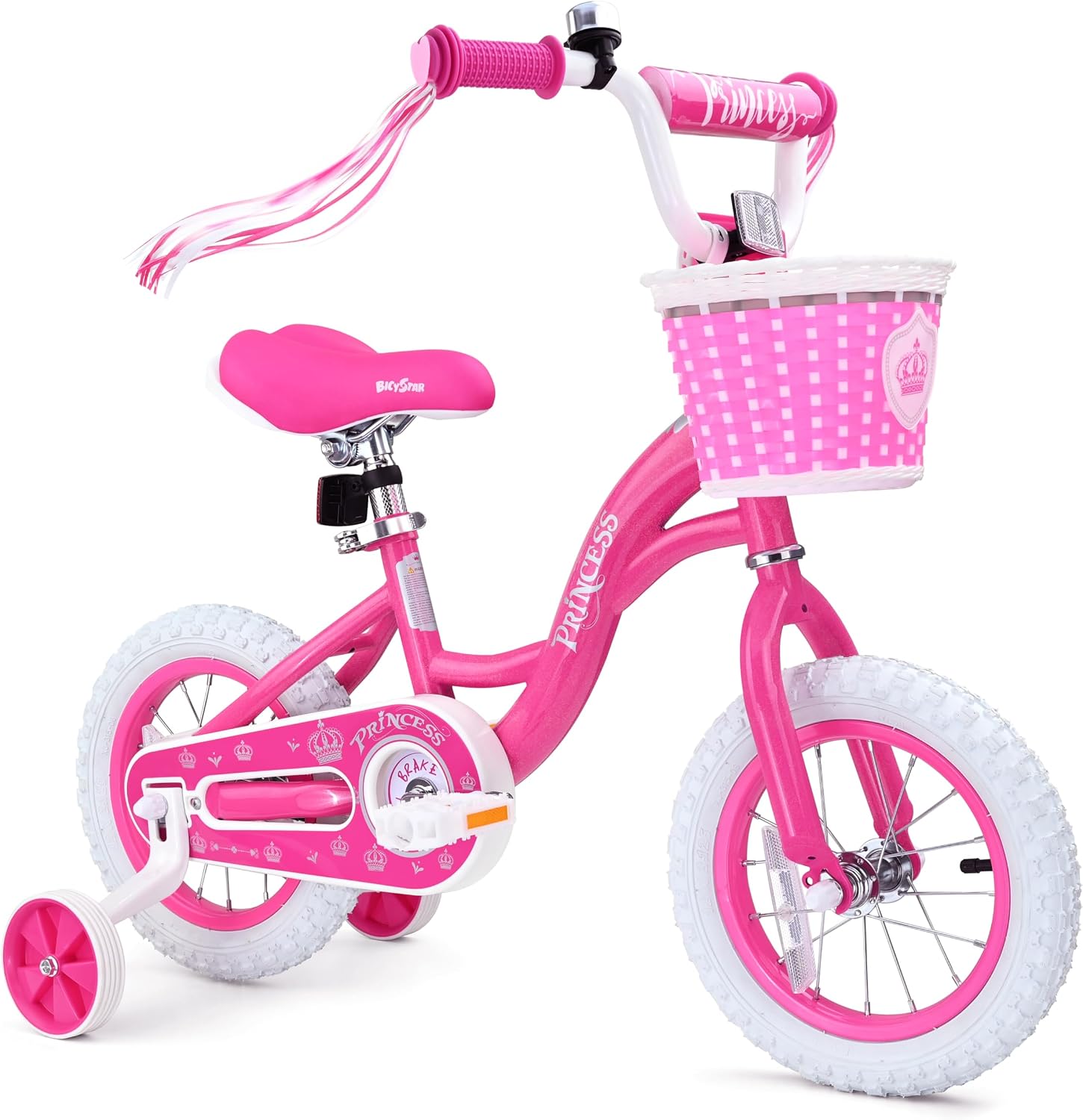 bicystar Girls Bike for Toddlers Ages 2-5 Years, 12 14 16 Inch Princess Kids Bike with Training Wheels, Sparkling Frame, Basket, Streamers, Pink Pedal Bicycle, Birthday Gift