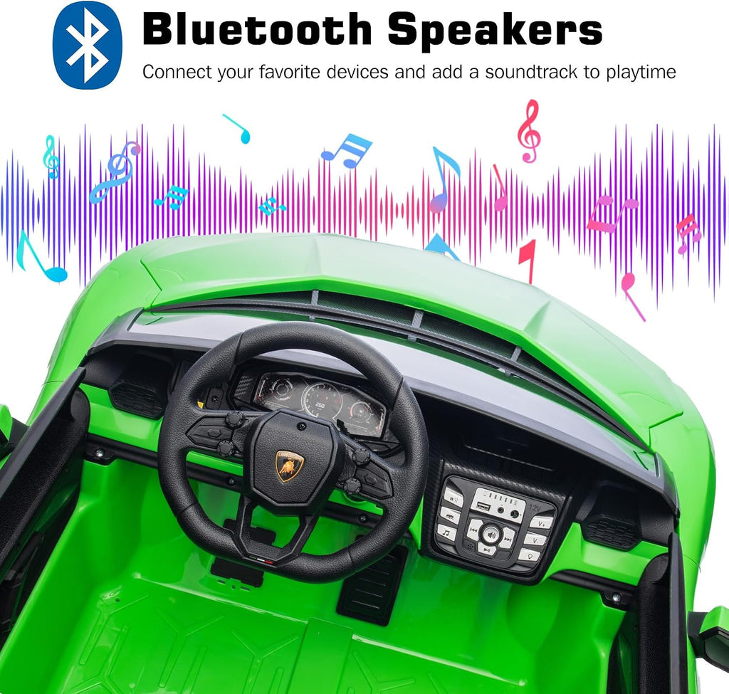 Oryxearth 2-Seater Ride on Car 24V Electric Lamborghini for Kids, 2WD with PU Leather Seats w/Adjustable Safety Belt, 2 Speeds Mode, Bluetooth, Remote Control, Gifts for Children