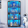 BROTTAR Corner Display Cabinet with Glass Doors, 65' Lighted Curio Cabinet with 3 Color LED Lights for Collectibles, 4-Tier Showcase Display Case with Human Body Sensor for Toys, Books, Black