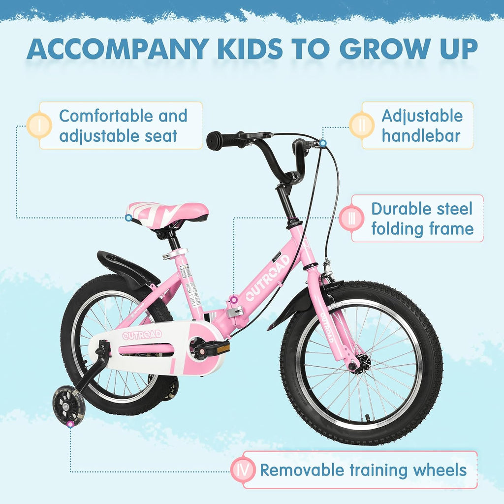 SUNCROWN Kids Bike, 14 16 18 Inch Children Bicycle, Foldable Toddler Bike for Boys & Girls Age 3-10 Years with Flash Lighting Training Wheel