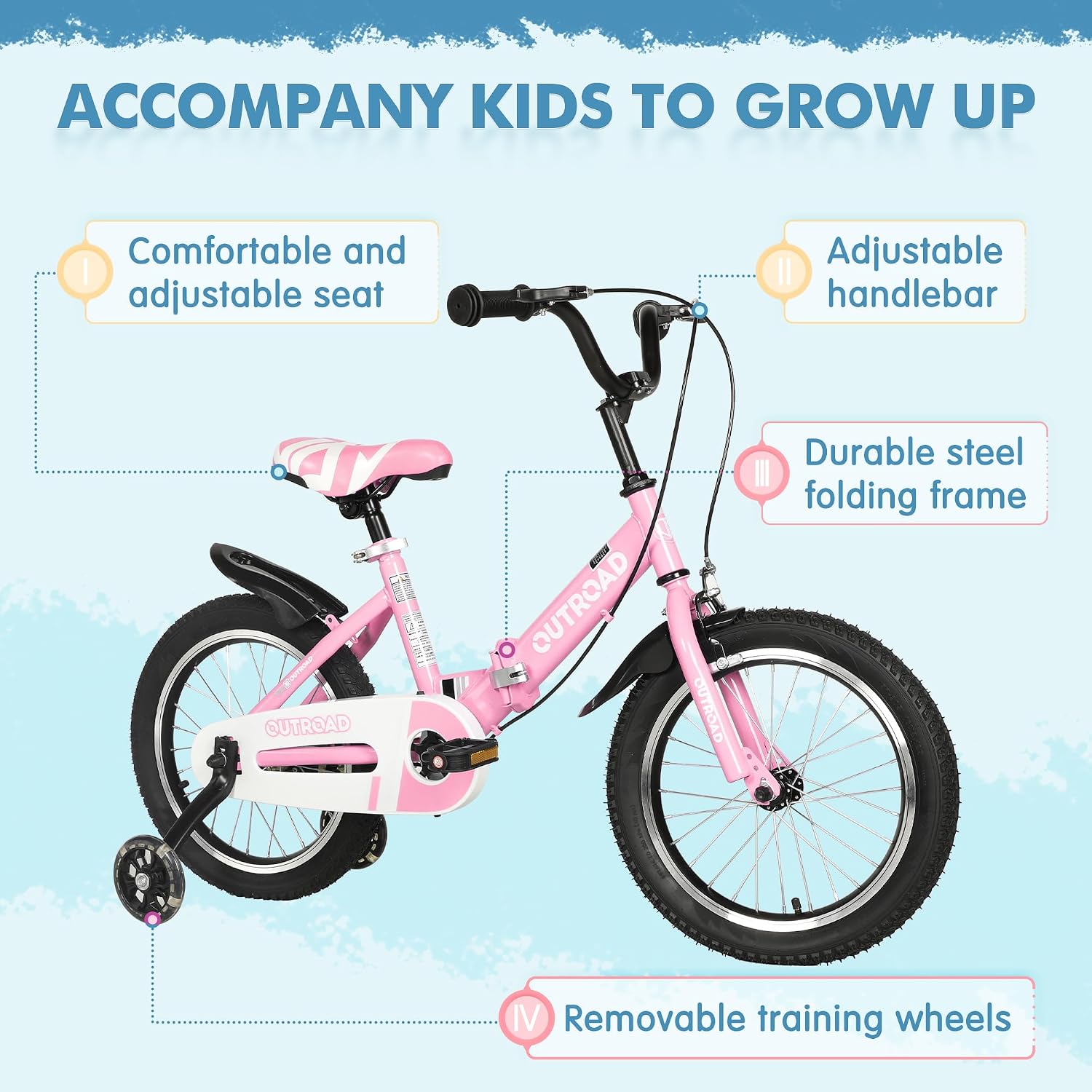 SUNCROWN Kids Bike, 14 16 18 Inch Children Bicycle, Foldable Toddler Bike for Boys & Girls Age 3-10 Years with Flash Lighting Training Wheel