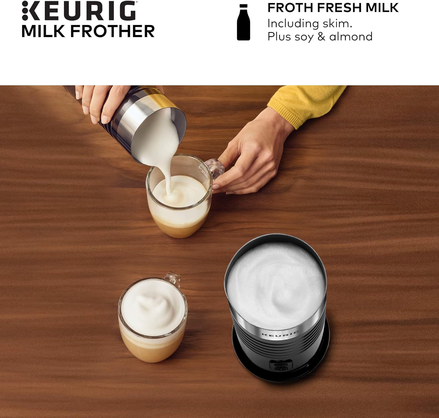Keurig K-Elite Brushed Slate Single Serve Coffee Maker Milk Frother for Hot and Cold Milk Foam