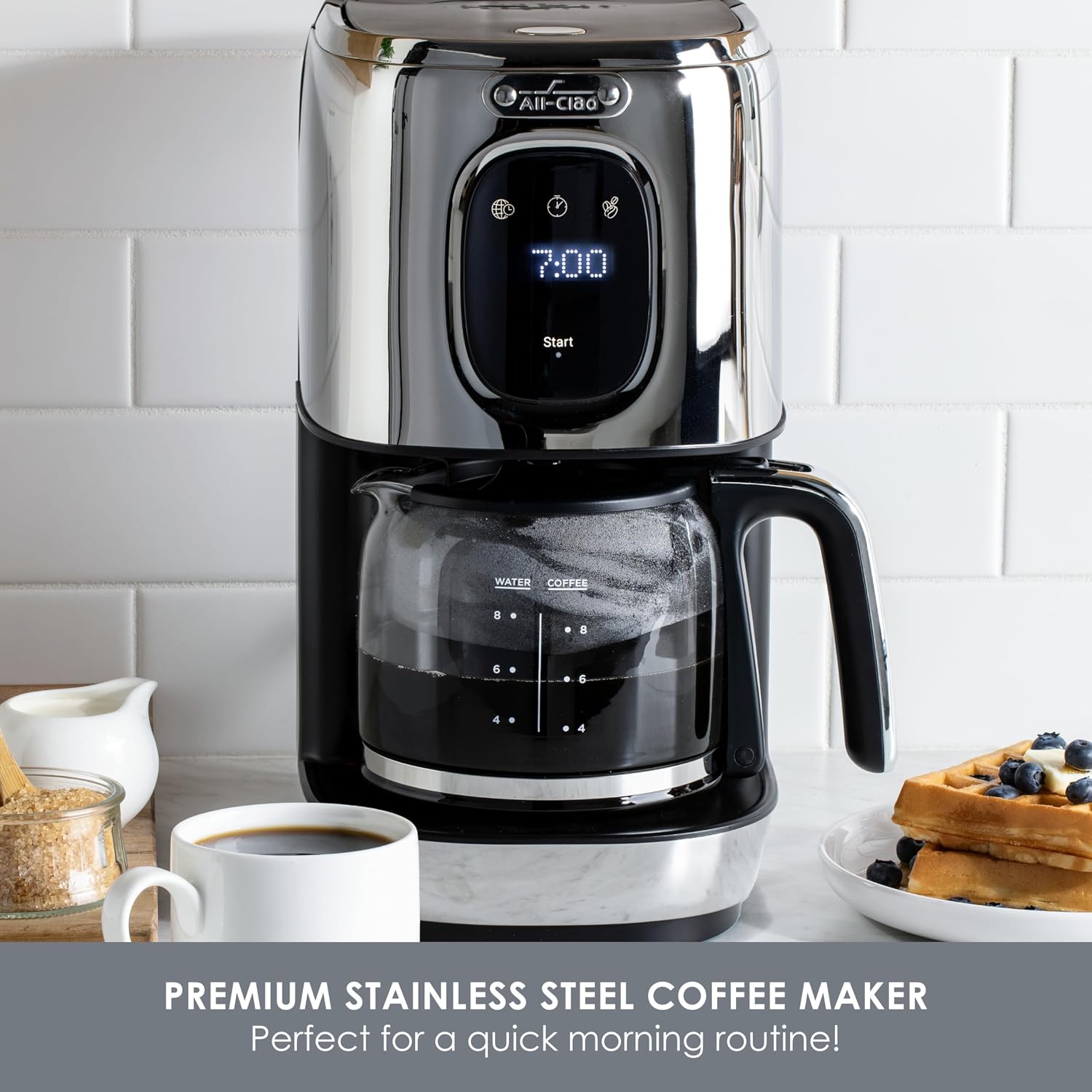 All-Clad, Majestuo Stainless Steel Coffee Maker, Keep Warm Function, 1000 Watts, Programmable Timer, Removable Water Tank, Silver