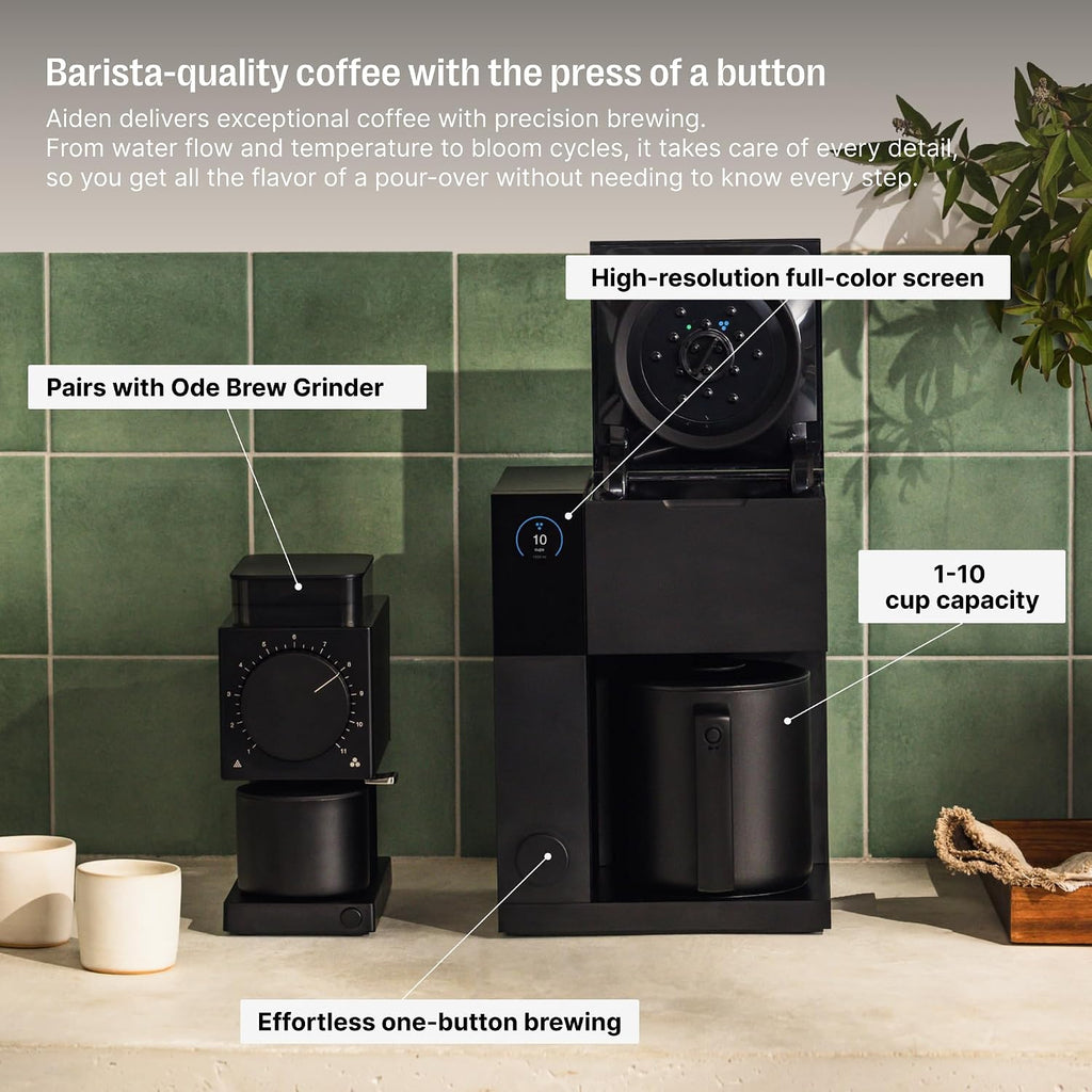 Fellow Aiden Precision Coffee Maker – 10-Cup Thermal Carafe, Programmable Drip Coffee Machine, Single Serve & Batch Brew, Adjustable Brew Strength, Removable Water Tank, Matte Black