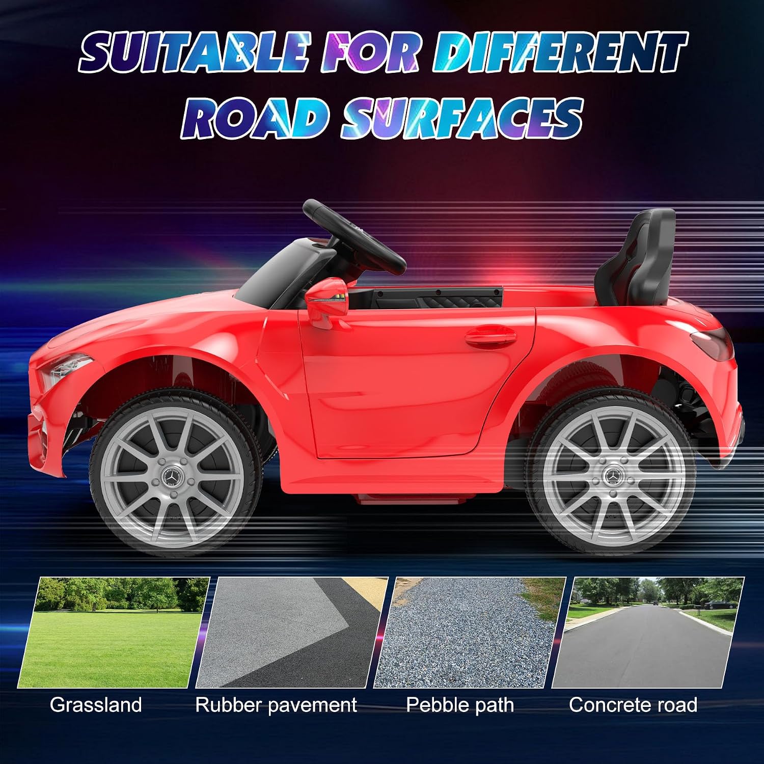 12V Kids Ride On Car with 2.4G Remote Control,Battery Powered Electric Car Ride On Vehicle Double Doors, Safety Belt,LED Light (SC-Red)