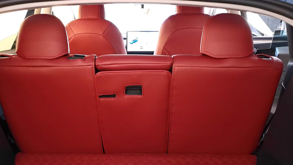 Seat Cover Custom Fit for Tesla Model Y Synthetic Leather Car Seat Cushion Protector for 2017 2018 2019 2020 2021 2022 2023 All Season Customized (Model Y Back Cover ONLY)
