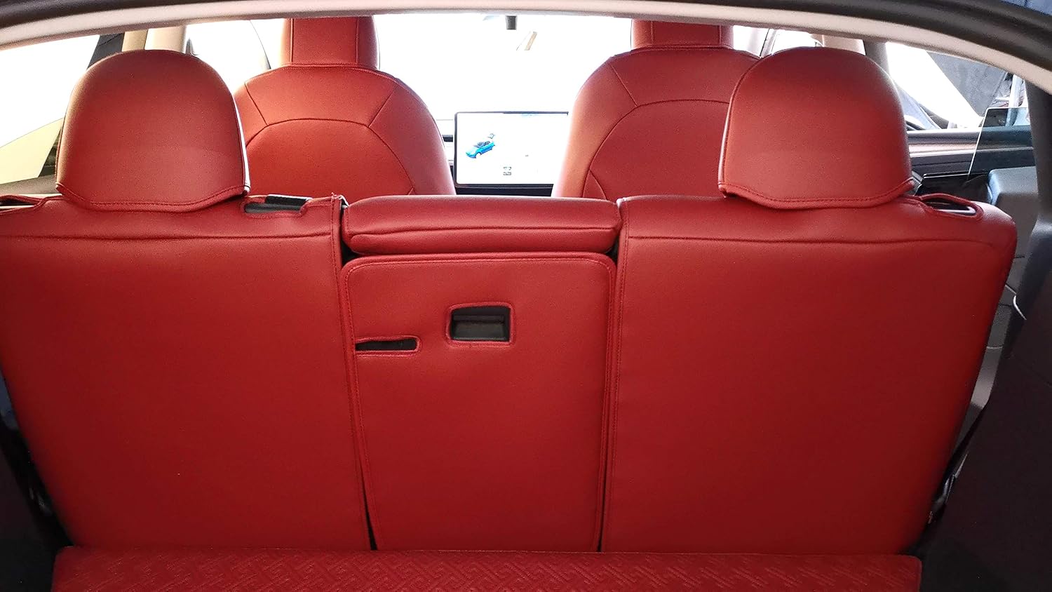Seat Cover Custom Fit for Tesla Model Y Synthetic Leather Car Seat Cushion Protector for 2017 2018 2019 2020 2021 2022 2023 All Season Customized (Model Y Back Cover ONLY)
