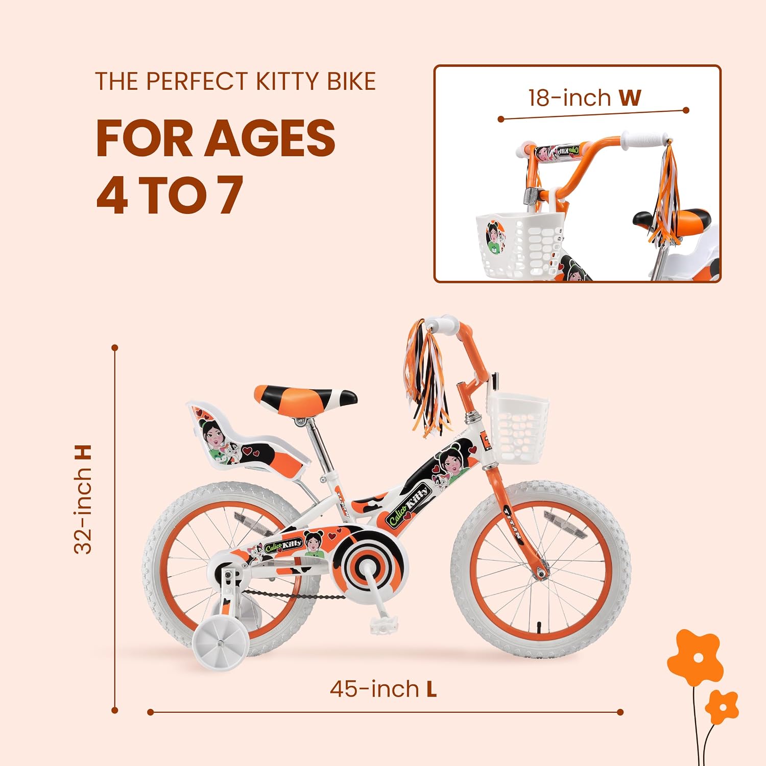 Titan Girls BMX Bike for Kids Ages 4-7, 16-Inch Wheels, 9-Inch Frame, Training Wheels, Toy Seat, Doll Basket, Streamers, First Bike, Princess Bicycle, Gift for Girls | for Kids, Training Wheels, Toy Seat, Doll Basket, Streamers, First Bike