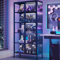 Eltean 71' H Display Cabinet with Glass Doors, 5 Tiers Curio Glass Display Cabinet with 3 Colors LED Sensor Light,Display Cabinets for Collectible with 4 Adjustable Shelves for Living Room,Bedroom