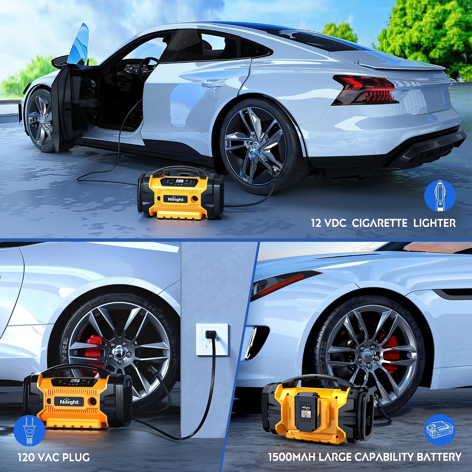 Nilight Portable Air Compressor Tire Inflator 3 Power Sources Pump 160PSI Dual Powerful Motors Fast Inflate Auto Shutoff for Cars & Inflatables Inflation/Deflation