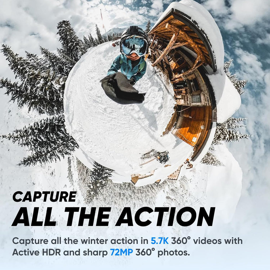 Insta360 X3 Snow Kit (New Version) - 360 Action Camera with 5.7K 360 Active HDR Video, 4K Single-Lens Camera, Waterproof, FlowState Stabilization, 2.29' Touchscreen, AI Editing, Wintersports