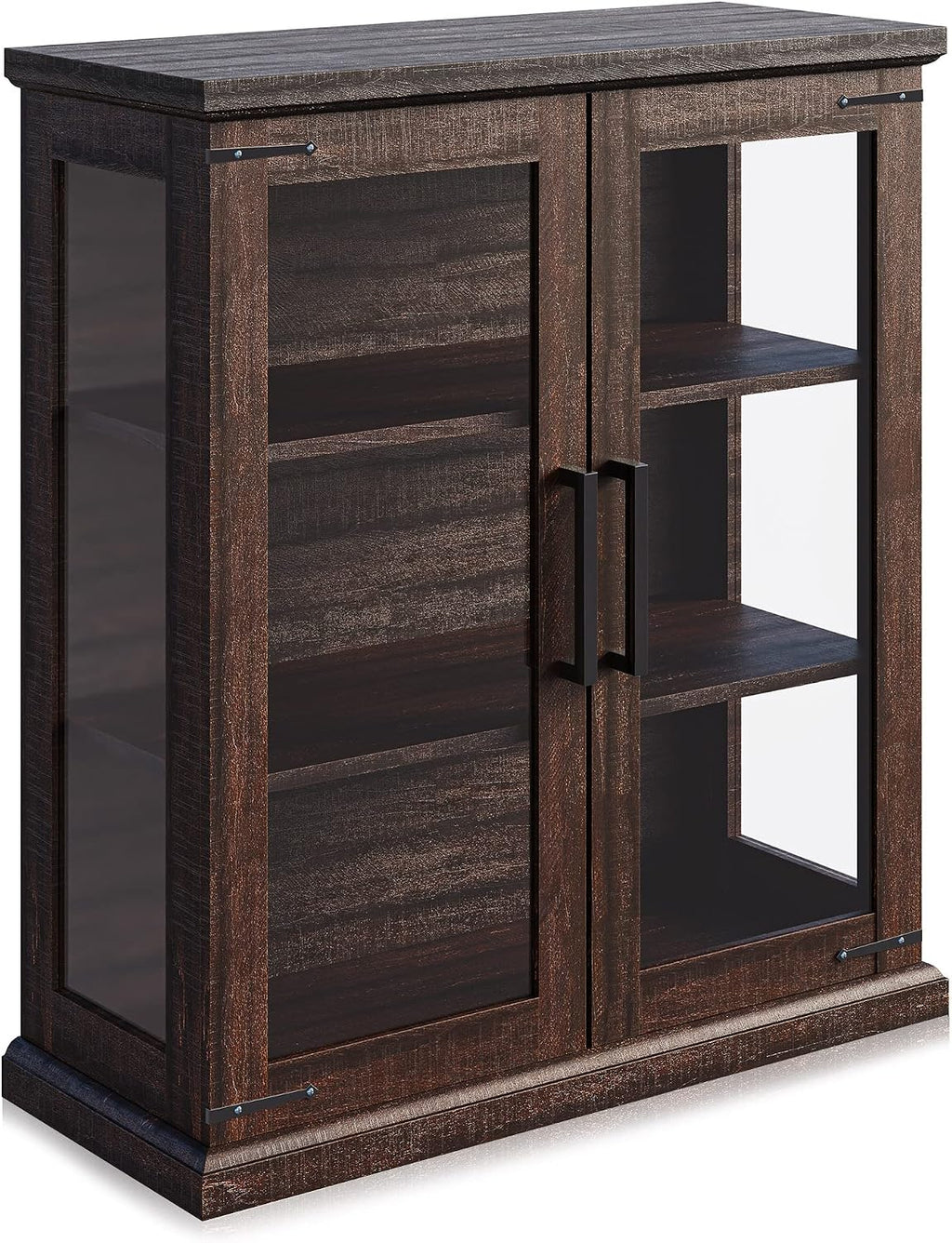 BELLEZE Storage Cabinet with Shelves and Glass Doors for Entryway, Living Room, Hallway, or Kitchen - Ashford (Espresso)