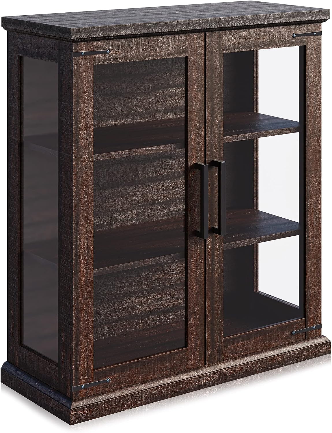 BELLEZE Storage Cabinet with Shelves and Glass Doors for Entryway, Living Room, Hallway, or Kitchen - Ashford (Espresso)