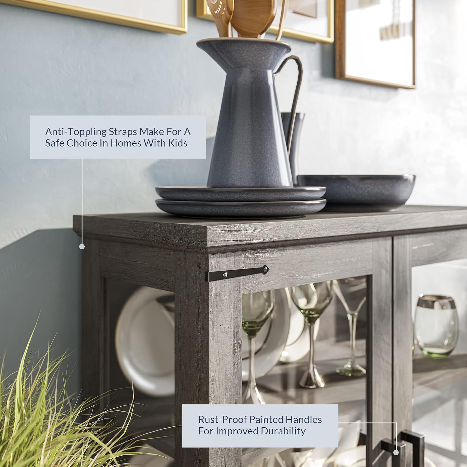 BELLEZE Set of 2 Glass Display Cabinet, 36' Tall Cabinet with Shelves and Glass Doors for Entryway, Living Room, Hallway, or Kitchen - Ashford (Gray Wash)