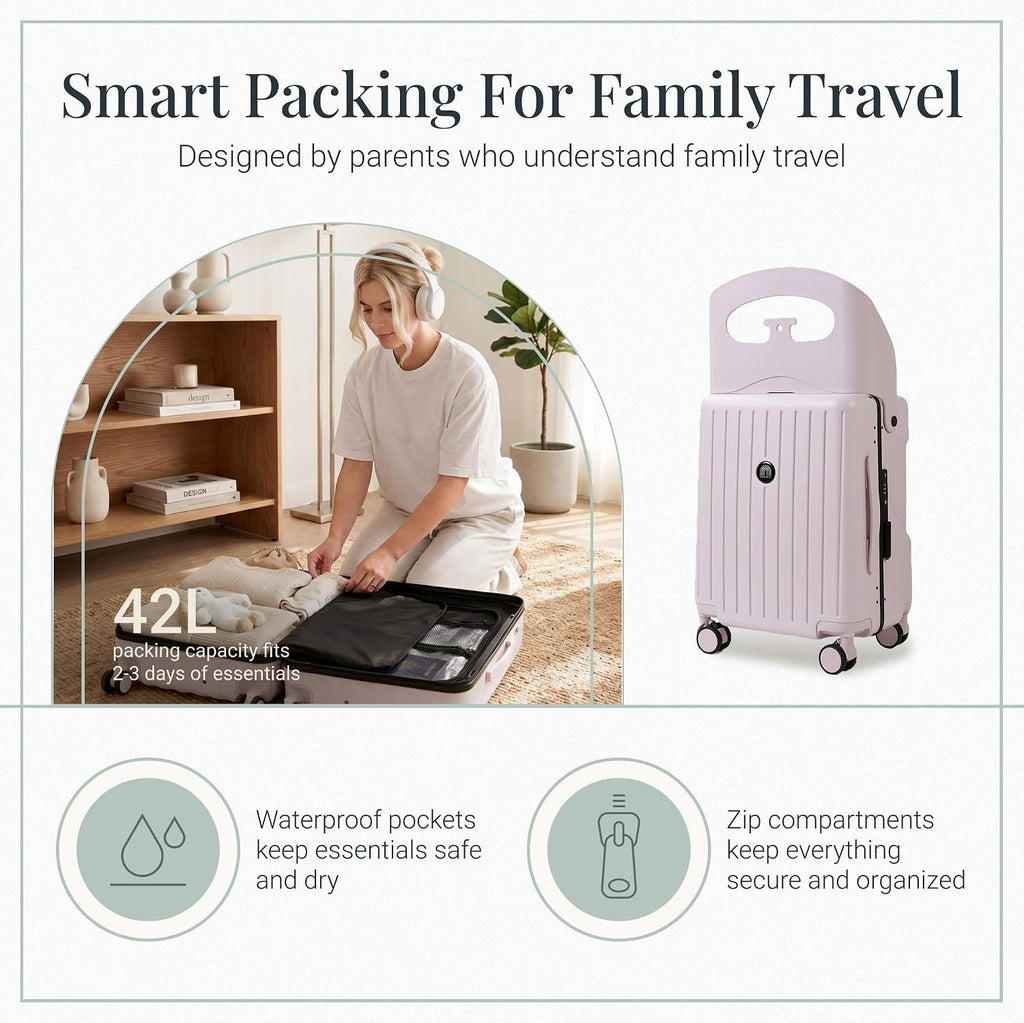 RAINRO & CO Whisper Blush 20' Ride-On Suitcase for Kids (Ages 3–5), Carry-On Luggage with Seat, Spinner Wheels, TSA Lock & Lightweight Durable Hardshell