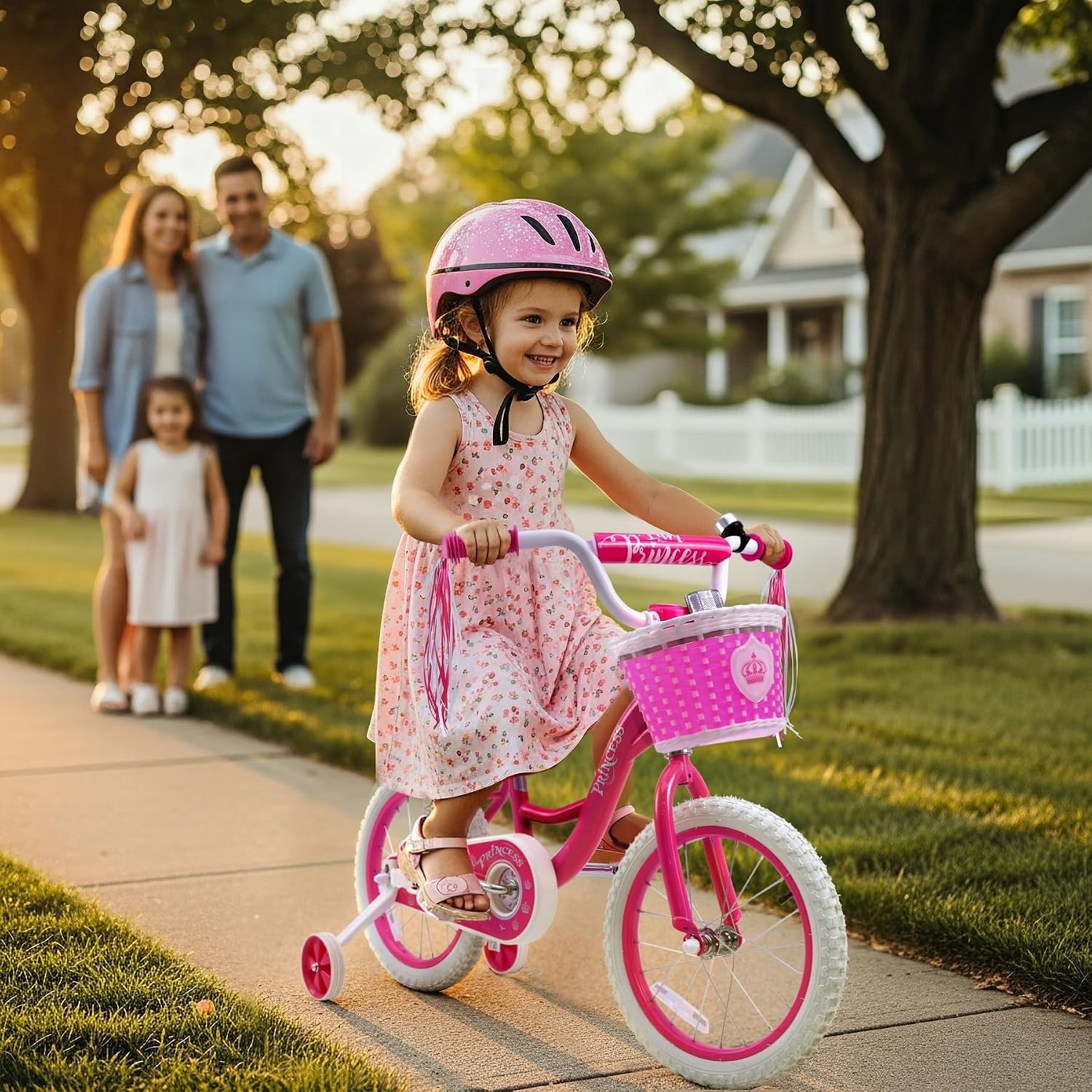 bicystar Girls Bike for Toddlers Ages 2-5 Years, 12 14 16 Inch Princess Kids Bike with Training Wheels, Sparkling Frame, Basket, Streamers, Pink Pedal Bicycle, Birthday Gift
