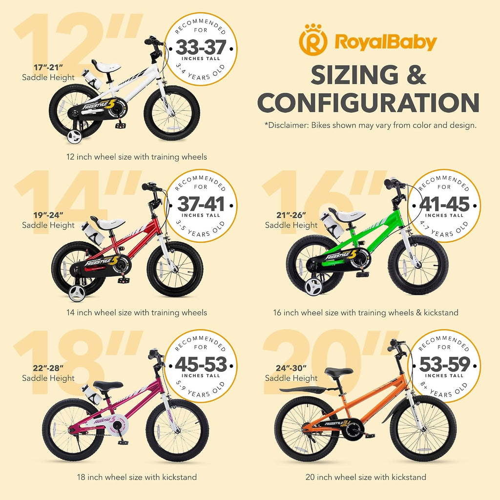 RoyalBaby Kids Bike with Dual Handbrake for Beginners,12 14 16 18 20 Inch Bicycle for Boys & Girls Ages 3-10 Years