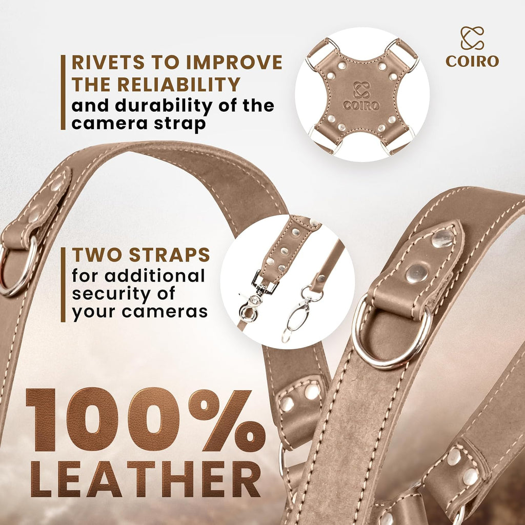 C Coiro Camera Harness for 2 Cameras Dual Shoulder Leather Camera Strap for DSLR/SLR, Camera Straps for Photographers