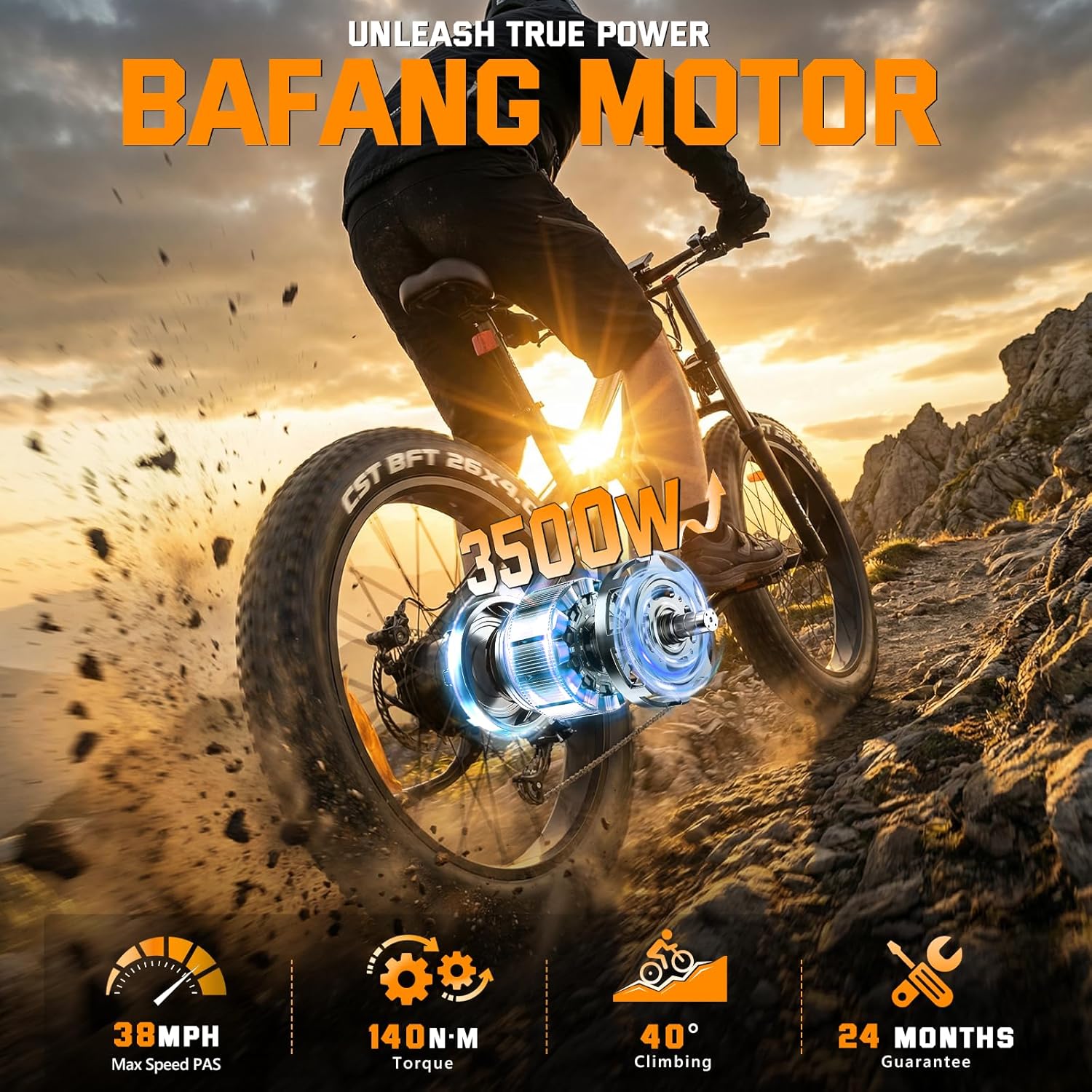 FREESKY 3500W BAFANG Motor Electric Bike for Adults, 48V 35Ah Samsung Cells Battery Ebike 140 Miles, 38+MPH, 26' Fat Tire Dirt All-Terrain Mountain E Bike, Full Suspension, UL 2849 Certified by TÜV