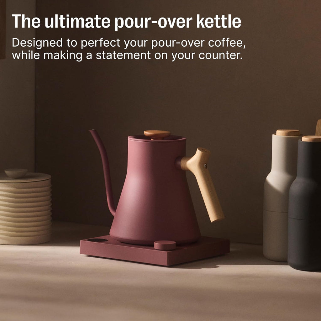 Fellow Stagg EKG Pro Electric Gooseneck Kettle - Pour-Over Coffee and Tea Pot, Stainless Steel, Quick Heating, Desert Rose with Maple Wood Handle, 0.9 Liter