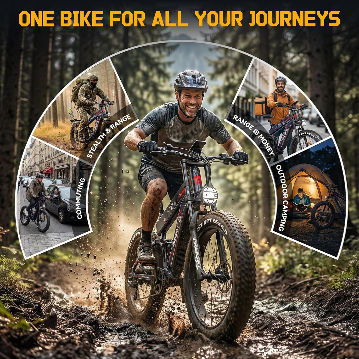 FREESKY 2026 Alaska Pro Dual Battery 48V 45AH 200 Miles 40MPH Electric Bike for Adult, 4000W High-Torque Motor Long Range Fat Tire Ebike, 26' Full Suspension Mountain E Bike, UL 2849 Certified by TÜV