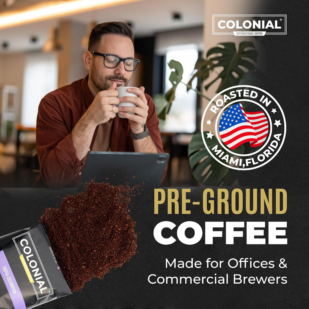 Colonial Coffee Packets, Pre Ground Coffee Packs, Colombian Medium Roast, 2.5 Ounce (Pack of 80)