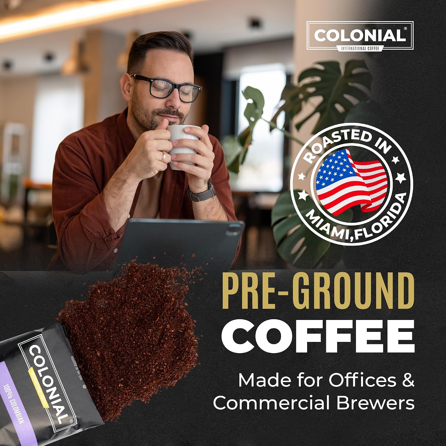 Colonial Coffee Packets, Pre Ground Coffee Packs, Colombian Medium Roast, 2.5 Ounce (Pack of 80)