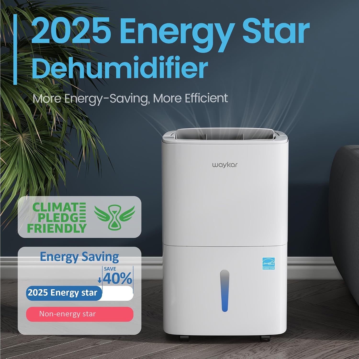 Waykar Max 80 Pint/D(Standard 62Pint/D) Energy Star Home Dehumidifier for Spaces up to 5,000 Sq. Ft, Ideal for Basement, Bathroom and Large Room with Drain Hose, Portable, Auto Defrost and Self-Drying