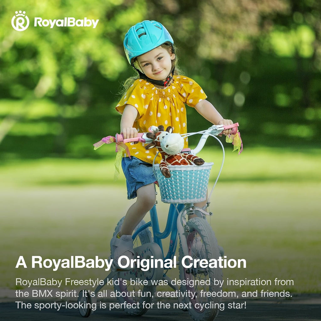Royalbaby Stargirl Children's Bicycle Outdoor Adventure Ride-On Bike with Training Wheels, Adjustable Seat, and Basket, 14 Inch, Blue