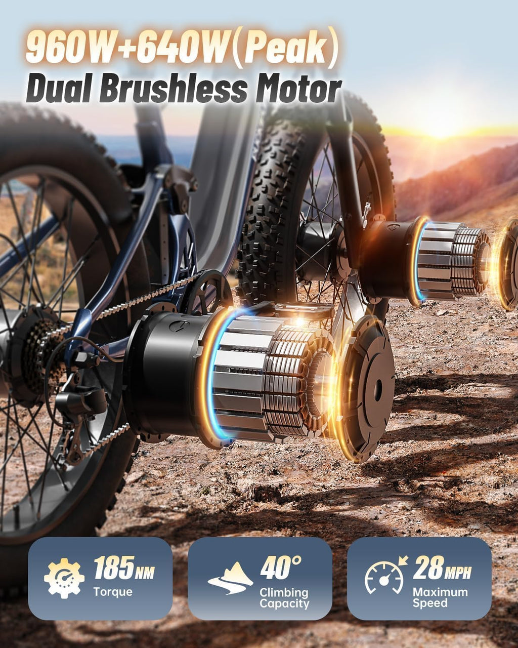 PUCKIPUPPY Dual Motor Electric Bike for Adults 1600W, 48V 20AH Battery with Torque Sensor, Full Suspension, 26' Fat Tire, 28MPH, 8 Speed Mountain Electric Bicycle, 80 Mile Range, Golden Retriever Pro