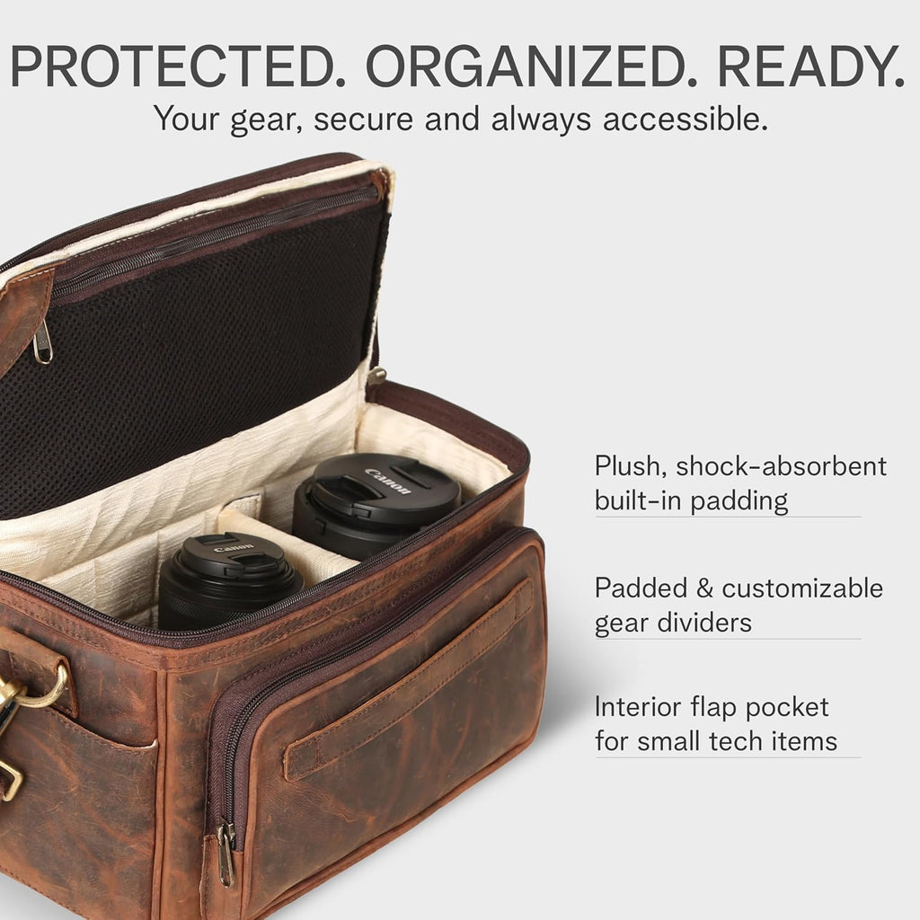 rofozzi Leather Camera Messenger Bag, Crossbody Camera Bag for Photographers with Tripod Carry Lugguage Sleeve